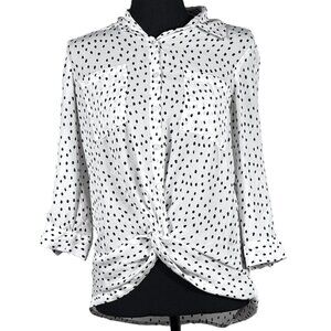 IZ BYER Women's White/Black, Polka Dot, Button Up, Twisted Mid Drift - XS